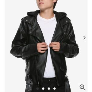 New with tags. Faux leather Motorcycle hoodie jacket